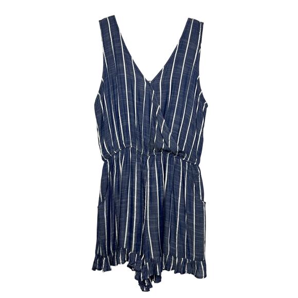 Kori America Navy Blue Stripe Shorts Romper Size Large - Picture 1 of 10